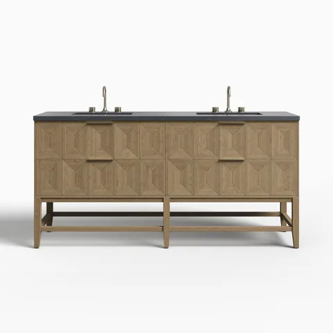 Gwen 72" Double Vanity in Pebble Oak with 3 cm Charcoal Soapstone Quartz Top