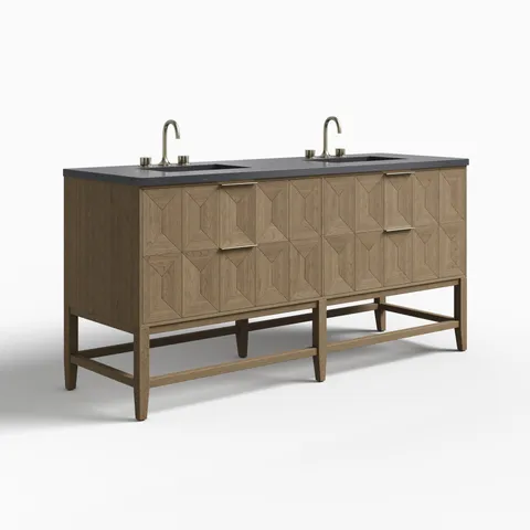 Gwen 72" Double Vanity in Pebble Oak with 3 cm Charcoal Soapstone Quartz Top
