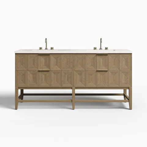 Gwen 72" Double Vanity in Pebble Oak with 3 cm Eternal Jasmine Pearl Quartz Top