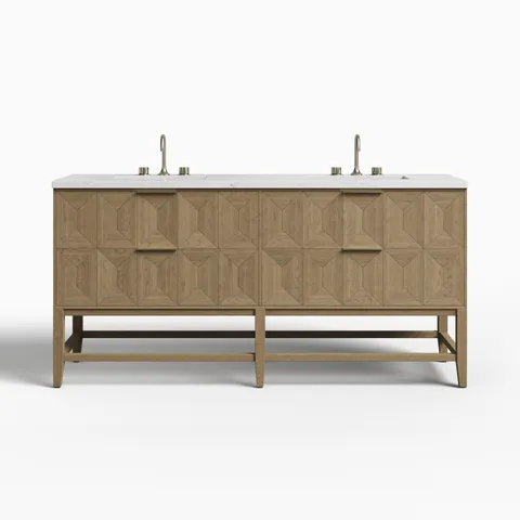 Gwen 72" Double Vanity in Pebble Oak with 3 cm Ethereal Noctis Quartz Top