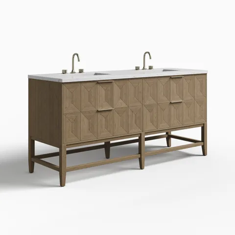Gwen 72" Double Vanity in Pebble Oak with 3 cm Ethereal Noctis Quartz Top