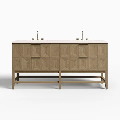 Gwen 72" Double Vanity in Pebble Oak with 3 cm Lime Delight Quartz Top