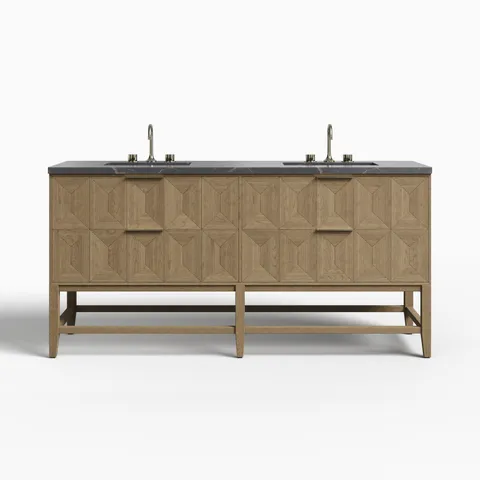 Gwen 72" Double Vanity in Pebble Oak with 3 cm Parisien Bleu Quartz Top