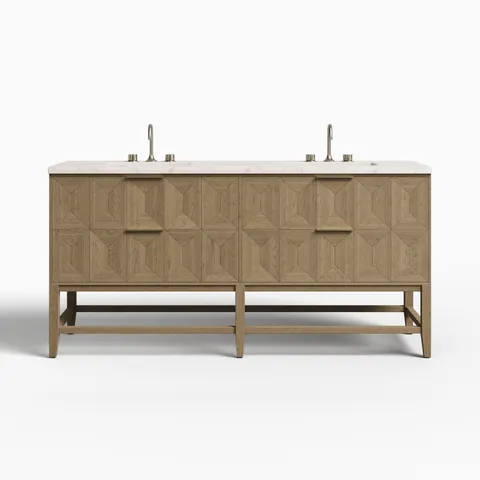 Gwen 72" Double Vanity in Pebble Oak with 3 cm Victorian Silver Quartz Top