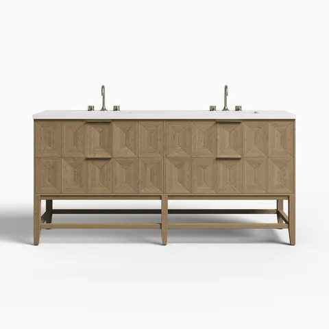 Gwen 72" Double Vanity in Pebble Oak with 3 cm White Zeus Quartz Top