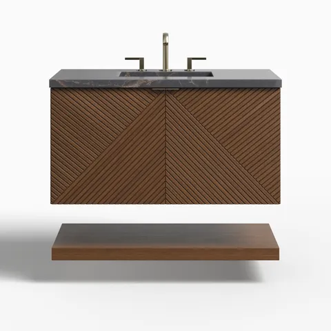 Royce 36" Single Vanity in Chestnut with 3 cm Parisien Bleu Quartz Top