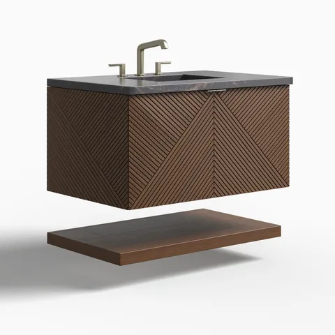 Royce 36" Single Vanity in Chestnut with 3 cm Parisien Bleu Quartz Top