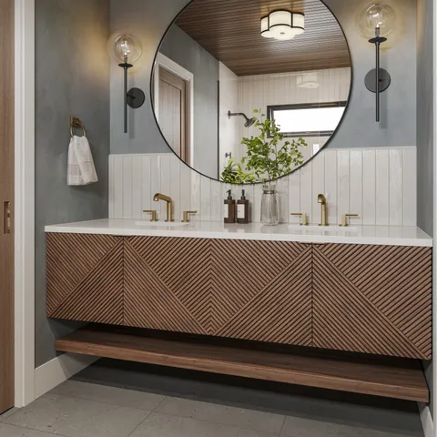 Royce 72" Double Vanity in Chestnut with 3 cm White Zeus Quartz Top