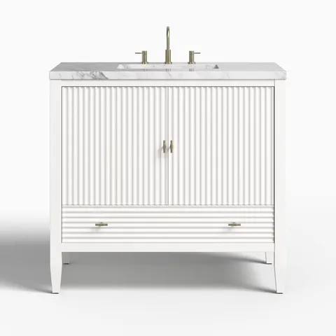 Sasha 36" Single Vanity in Bright White with 3 cm Carrara White Marble Top