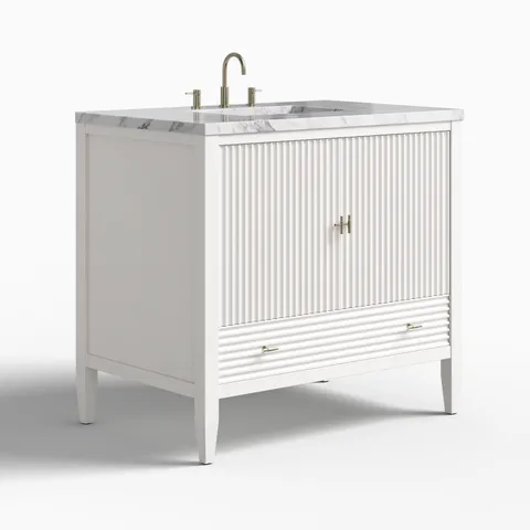 Sasha 36" Single Vanity in Bright White with 3 cm Carrara White Marble Top