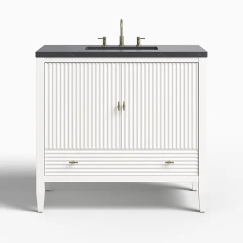 Sasha 36" Single Vanity in Bright White with 3 cm Charcoal Soapstone Quartz Top