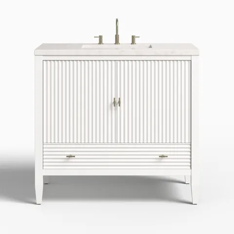 Sasha 36" Single Vanity in Bright White with 3 cm Eternal Jasmine Pearl Quartz Top
