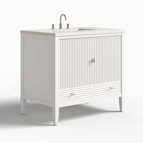 Sasha 36" Single Vanity in Bright White with 3 cm Eternal Jasmine Pearl Quartz Top