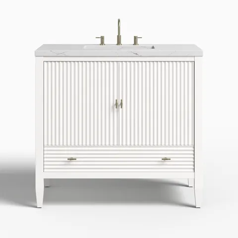Sasha 36" Single Vanity in Bright White with 3 cm Ethereal Noctis Quartz Top