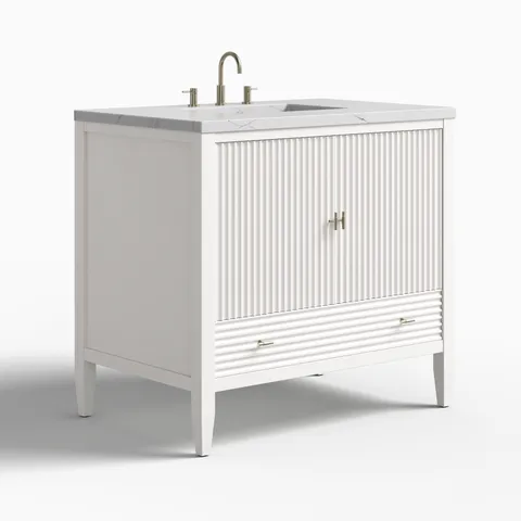 Sasha 36" Single Vanity in Bright White with 3 cm Ethereal Noctis Quartz Top