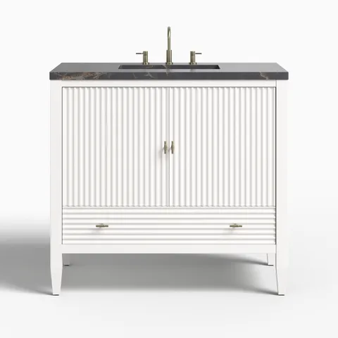 Sasha 36" Single Vanity in Bright White with 3 cm Parisien Bleu Quartz Top