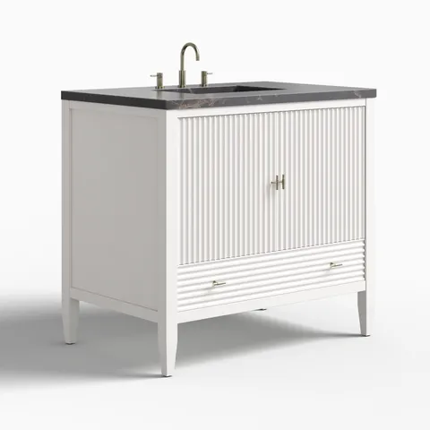 Sasha 36" Single Vanity in Bright White with 3 cm Parisien Bleu Quartz Top