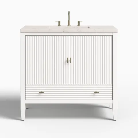 Sasha 36" Single Vanity in Bright White with 3 cm Victorian Silver Quartz Top