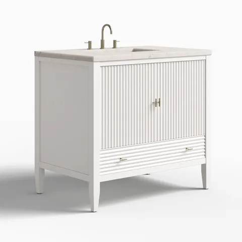 Sasha 36" Single Vanity in Bright White with 3 cm Victorian Silver Quartz Top