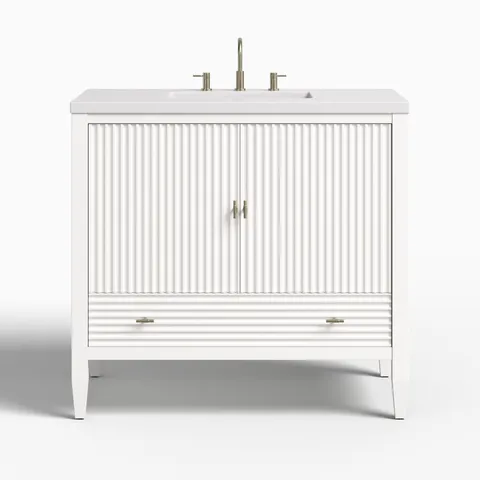 Sasha 36" Single Vanity in Bright White with 3 cm White Zeus Quartz Top