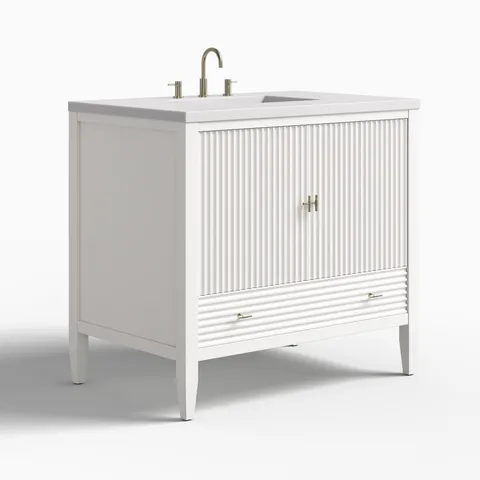 Sasha 36" Single Vanity in Bright White with 3 cm White Zeus Quartz Top