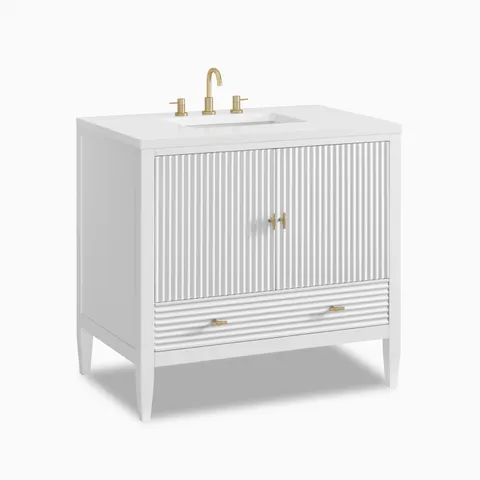 Sasha 36" Single Vanity in Bright White with 3 cm White Zeus Quartz Top