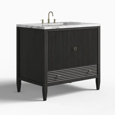 Sasha 36" Single Vanity in Carbon Oak with 3 cm Carrara White Marble Top