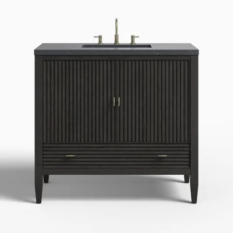 Sasha 36" Single Vanity in Carbon Oak with 3 cm Charcoal Soapstone Quartz Top