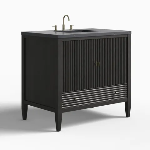 Sasha 36" Single Vanity in Carbon Oak with 3 cm Charcoal Soapstone Quartz Top