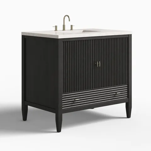 Sasha 36" Single Vanity in Carbon Oak with 3 cm Eternal Jasmine Pearl Quartz Top