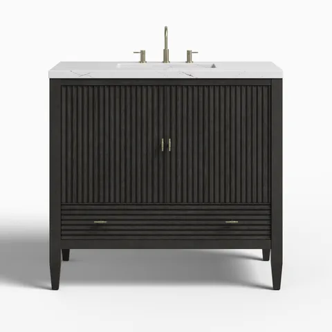 Sasha 36" Single Vanity in Carbon Oak with 3 cm Ethereal Noctis Quartz Top