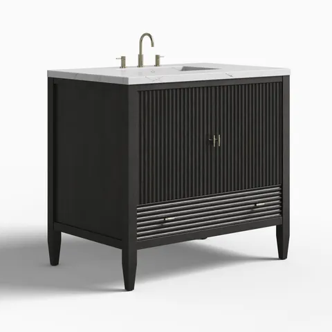 Sasha 36" Single Vanity in Carbon Oak with 3 cm Ethereal Noctis Quartz Top