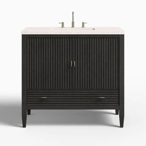 Sasha 36" Single Vanity in Carbon Oak with 3 cm Lime Delight Quartz Top
