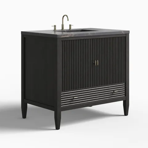 Sasha 36" Single Vanity in Carbon Oak with 3 cm Parisien Bleu Quartz Top