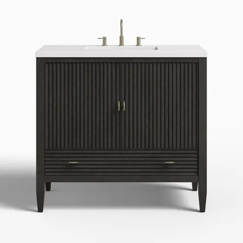 Sasha 36" Single Vanity in Carbon Oak with 3 cm White Zeus Quartz Top