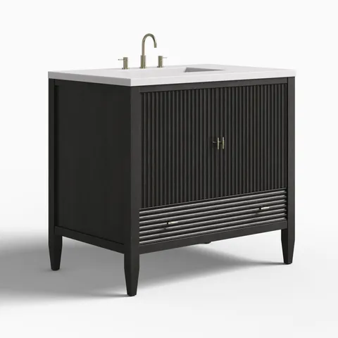 Sasha 36" Single Vanity in Carbon Oak with 3 cm White Zeus Quartz Top