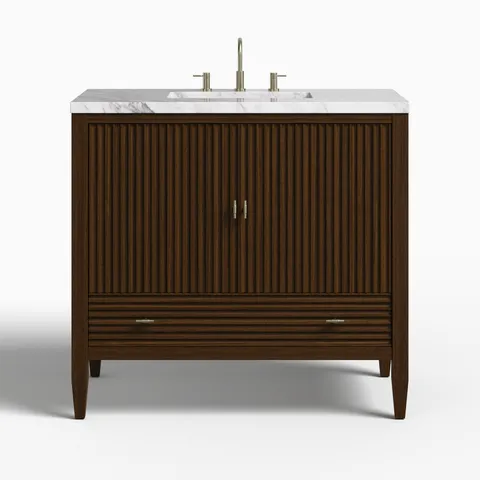Sasha 36" Single Vanity in Mid Century Walnut with 3 cm Carrara White Marble Top