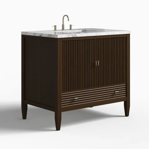 Sasha 36" Single Vanity in Mid Century Walnut with 3 cm Carrara White Marble Top