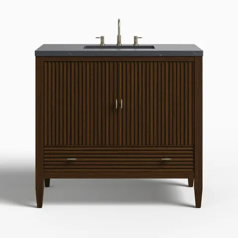 Sasha 36" Single Vanity in Mid Century Walnut with 3 cm Charcoal Soapstone Quartz Top