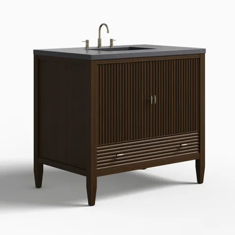 Sasha 36" Single Vanity in Mid Century Walnut with 3 cm Charcoal Soapstone Quartz Top
