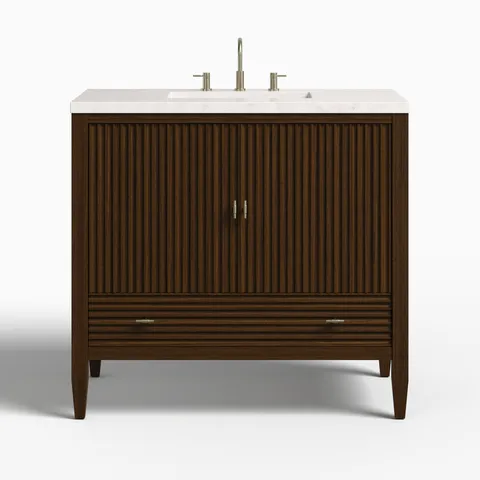 Sasha 36" Single Vanity in Mid Century Walnut with 3 cm Eternal Jasmine Pearl Quartz Top