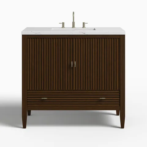 Sasha 36" Single Vanity in Mid Century Walnut with 3 cm Ethereal Noctis Quartz Top