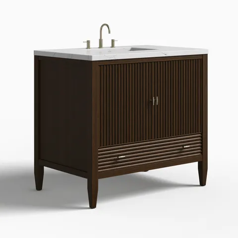 Sasha 36" Single Vanity in Mid Century Walnut with 3 cm Ethereal Noctis Quartz Top