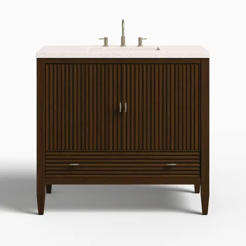 Sasha 36" Single Vanity in Mid Century Walnut with 3 cm Lime Delight Quartz Top