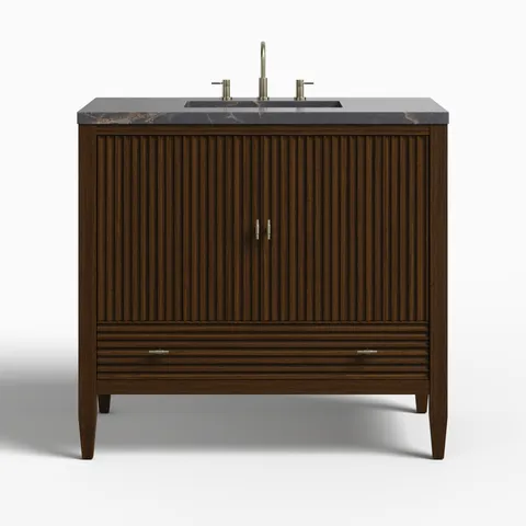 Sasha 36" Single Vanity in Mid Century Walnut with 3 cm Parisien Bleu Quartz Top
