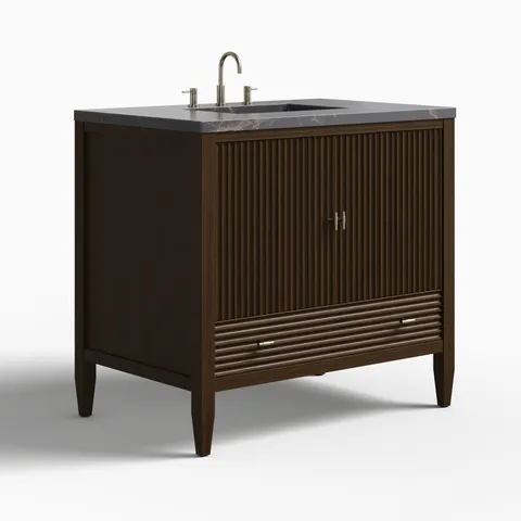 Sasha 36" Single Vanity in Mid Century Walnut with 3 cm Parisien Bleu Quartz Top