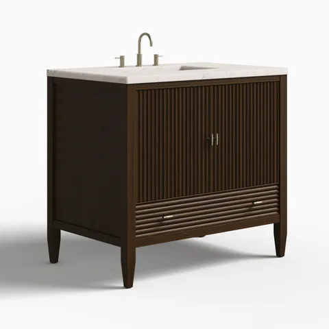 Sasha 36" Single Vanity in Mid Century Walnut with 3 cm Victorian Silver Quartz Top