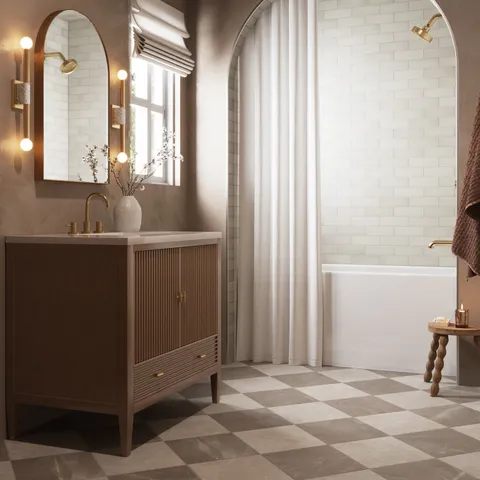 Sasha 36" Single Vanity in Mid Century Walnut with 3 cm White Zeus Quartz Top