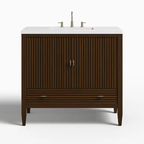Sasha 36" Single Vanity in Mid Century Walnut with 3 cm White Zeus Quartz Top