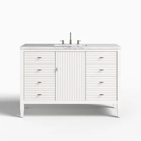 Sasha 48" Single Vanity in Bright White with 3 cm Carrara White Marble Top